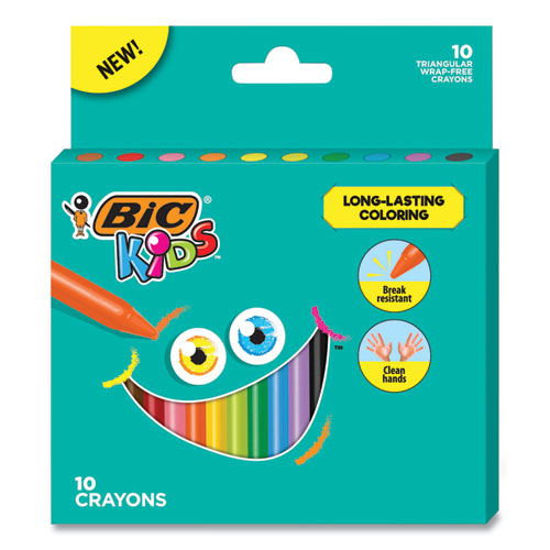 Bic® Kids Coloring Triangle Crayons, 10 Assorted Colors, 10/Pack