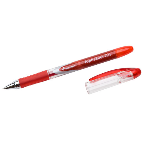 7520015005213 SKILCRAFT AlphaElite Gel Pen, Stick, Medium 0.7 mm, Red Ink, Red/Clear Barrel, Dozen