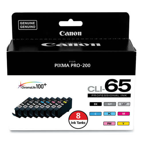 Image of Canon® 4215C007 (Cli-65) Ink, Black/Cyan/Gray/Light Gray/Magenta/Photo Cyan/Photo Magenta/Yellow, 8/Pack