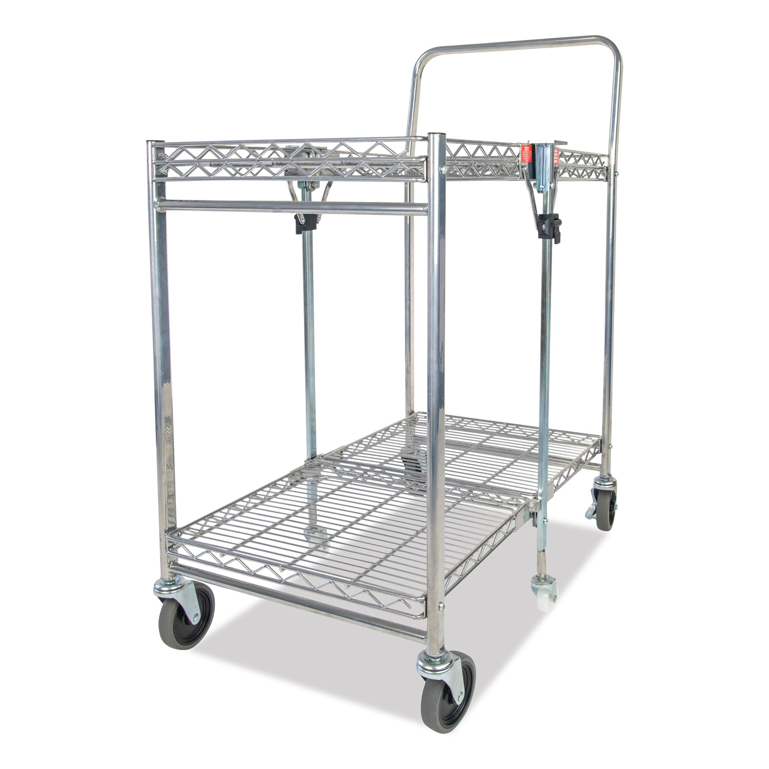 Image of Stowaway Folding Carts, 2 Shelves, 29.63w x 37.25d x 18h, Chrome, 250 lb Capacity