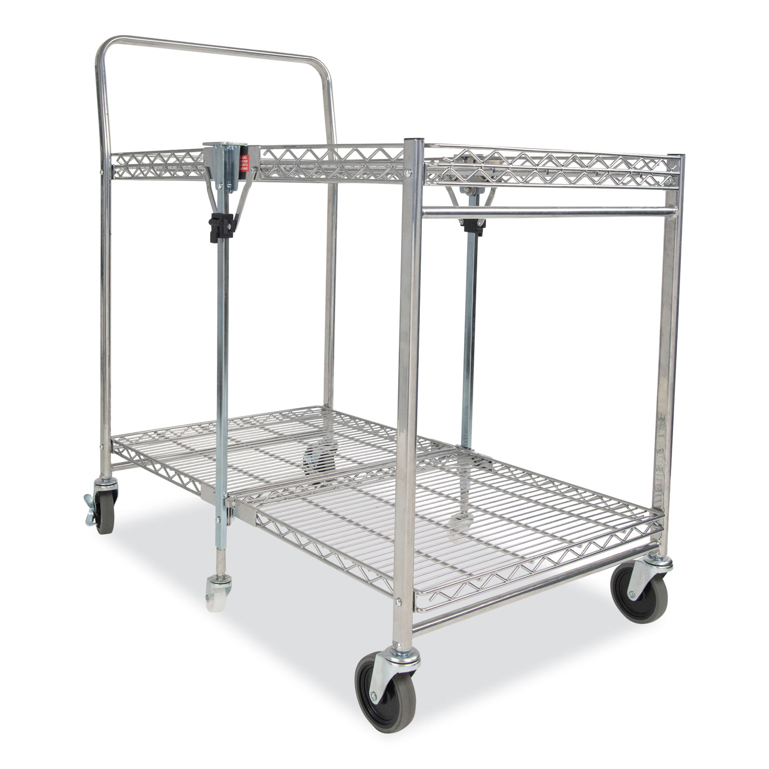 Stowaway Folding Carts, 2 Shelves, 35w x 37.25d x 22h, Chrome, 250 lb Capacity