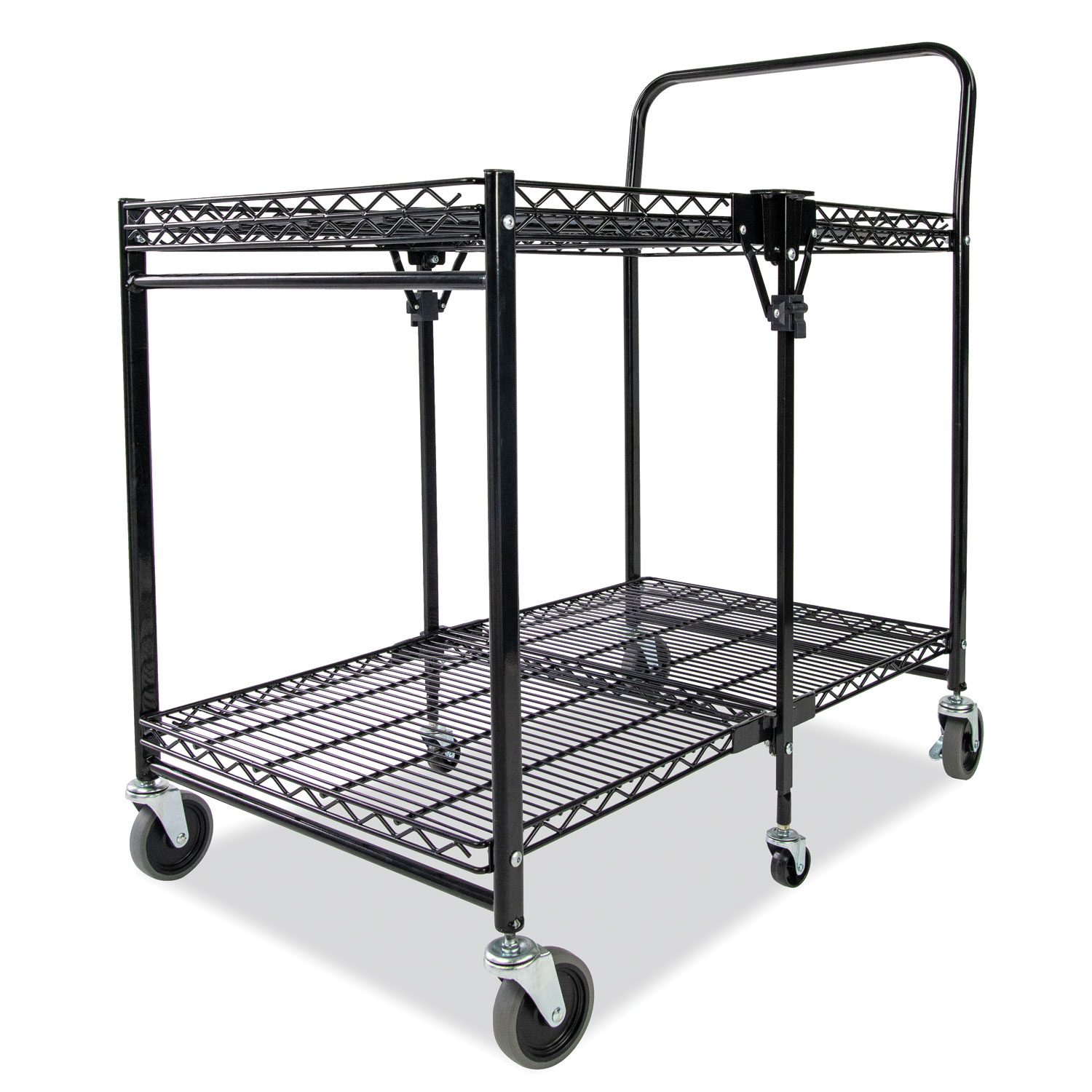 Image of Stowaway Folding Carts, Metal, 2 Shelves, 250 lb Capacity, 35" x 37.25" x 22", Black