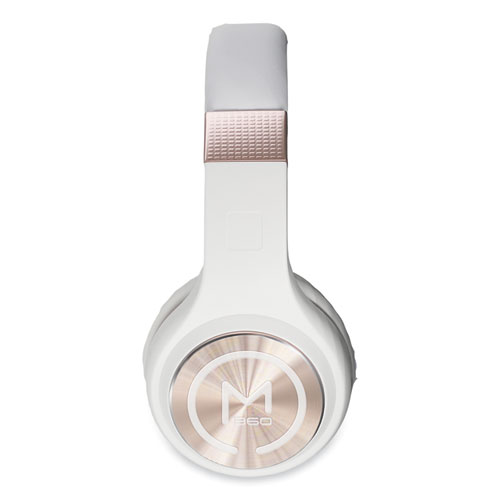 SERENITY Stereo Wireless Headphones with Microphone, 3 ft Cord, White/Rose Gold