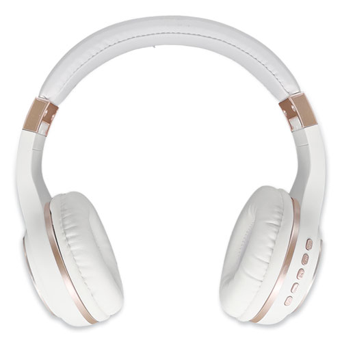 SERENITY Stereo Wireless Headphones with Microphone, 3 ft Cord, White/Rose Gold