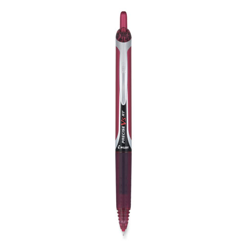 Pilot® Precise V5Rt Roller Ball Pen, Retractable, Extra-Fine 0.5 Mm, Burgundy Ink, Burgundy/Silver Barrel, Dozen