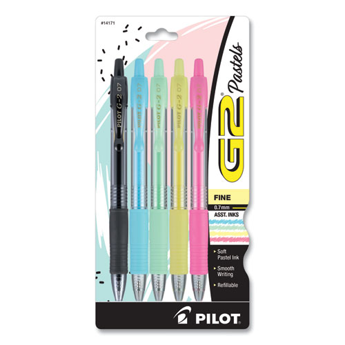 G2 Pastel Retractable Gel Pen, Fine 0.7 mm, Assorted Pastel Ink/Barrel, 5/Pack