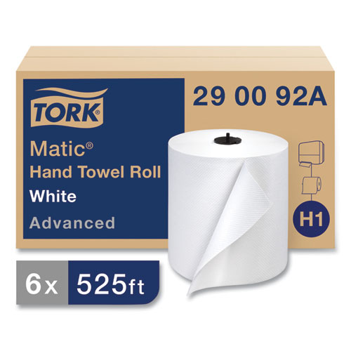Tork® Advanced Matic Hand Towel Roll, 2-Ply, 7.7" x 525 ft, White, 643/Roll, 6 Rolls/Carton