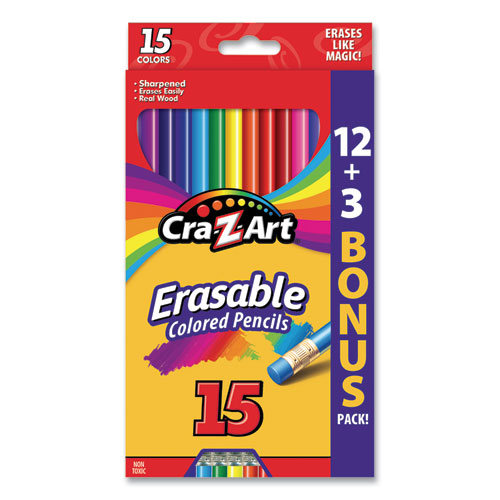 Cra-Z-Art® Erasable Colored Pencils, 15 Assorted Lead and Barrel Colors, 15/Set