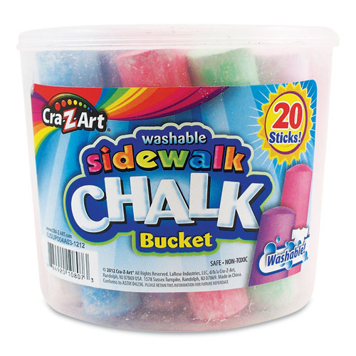 Washable Sidewalk Jumbo Chalk in Storage Bucket with Lid and Handle, 20 Assorted Colors