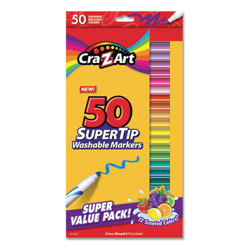 Cra-Z-Art® Washable Supertip Markers, Fine/Broad Bullet Tips, Assorted Colors, 50/Set