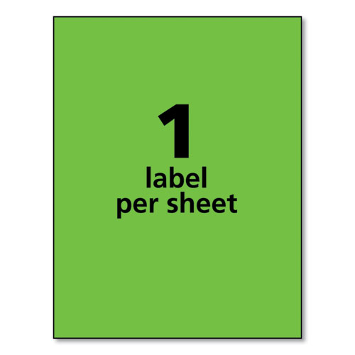Image of High-Visibility Permanent Laser ID Labels, 8.5 x 11, Neon Green, 100/Box