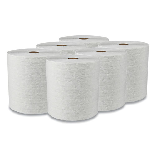 Hard Roll Paper Towels with Premium Absorbency Pockets, 1-Ply, 8" x 600 ft, 1.75" Core, White, 6 Rolls/Carton