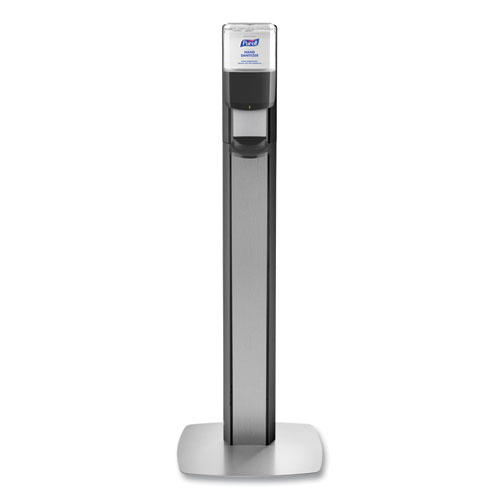 Image of MESSENGER ES6 Graphite Panel Floor Stand with Dispenser, 1,200 mL, 16.75 x 6 x 40, Graphite/Silver