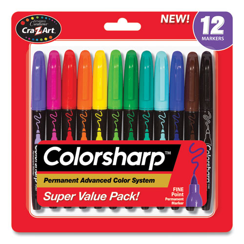 Cra-Z-Art® Colorsharp Permanent Markers, Fine Bullet Tip, Assorted Colors, 12/Set