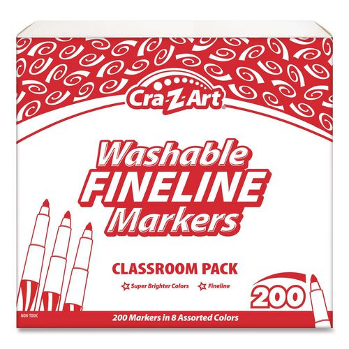 Image of Cra-Z-Art® Washable Fineline Markers Classpack, Fine Bullet Tip, Eight Assorted Colors, 200/Set
