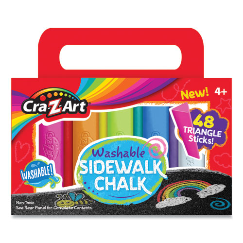 Washable Sidewalk Chalk, Triangle Shaped, 48 Assorted Bright Colors, 48 Sticks/Set