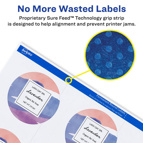 Image of Printable Self-Adhesive Permanent ID Labels w/Sure Feed, 0.75" dia, White 800/PK