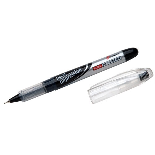 7520015194373 SKILCRAFT Liquid Impression Porous Point Pen, Stick, Fine 0.4 mm, Black Ink, Silver/Clear/Black Barrel, Dozen