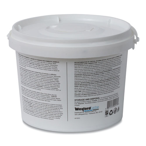 Image of Wexford Labs Cleancide Disinfecting Wipes, 1-Ply, 8 X 5.5, Fresh Scent, White, 400/Tub, 4 Tubs/Carton