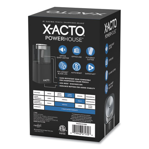 Image of X-Acto® Model 1799 Powerhouse Office Electric Pencil Sharpener, Ac-Powered, 3 X 3 X 7, Black/Silver/Smoke