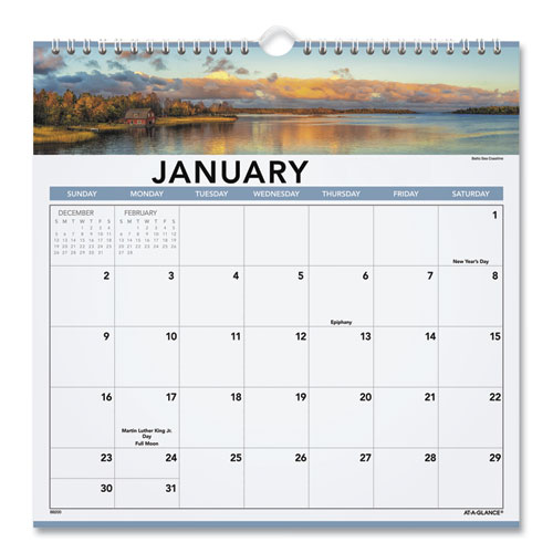 Landscape Monthly Wall Calendar, Landscapes Photography, 12 x 12, White/Multicolor Sheets, 12-Month (Jan to Dec): 2022