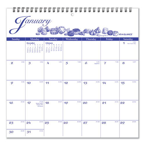AT-A-GLANCE® Illustrator’s Edition Wall Calendar, Victorian Illustrations Artwork, 12 x 12, White/Blue Sheets, 12-Month (Jan to Dec): 2024