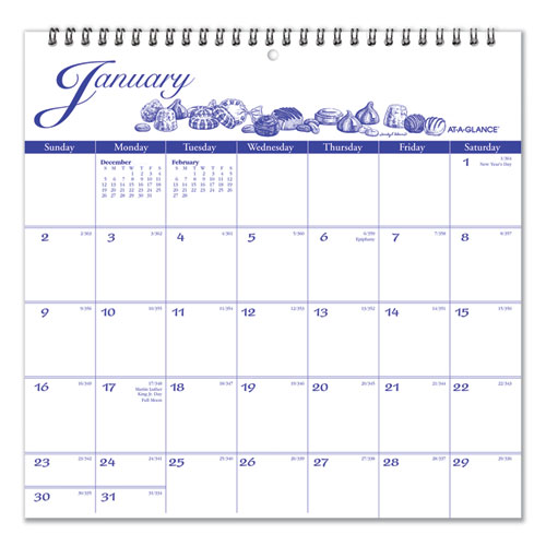 Illustrator’s Edition Wall Calendar, Victorian Illustrations Artwork, 12 x 12, White/Blue Sheets, 12-Month (Jan to Dec): 2024