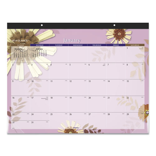 Paper Flowers Desk Pad, Floral Artwork, 22 x 17, Black Binding, Clear Corners, 12-Month (Jan to Dec): 2023