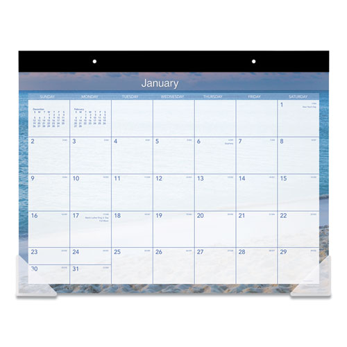 Tropical Escape Desk Pad, Tropical Photos, 22 x 17, Pale Blue Sheets, Black Binding, Clear Corners, 12-Month (Jan-Dec): 2022