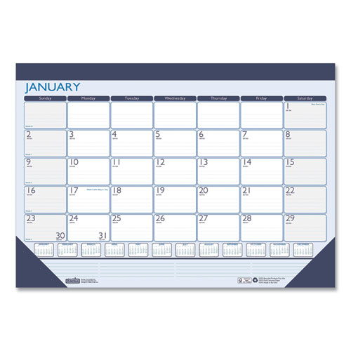 Image of Recycled Contempo Desk Pad Calendar, 22 x 17, White/Blue Sheets, Blue Binding, Blue Corners, 12-Month (Jan to Dec): 2023
