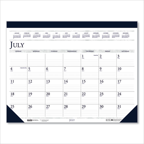 Recycled Academic Desk Pad Calendar, 18.5 x 13, White/Blue Sheets, Blue Binding/Corners, 14-Month (July to Aug): 2021 to 2022