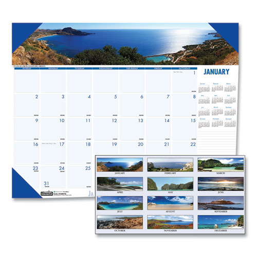 Earthscapes Recycled Monthly Desk Pad Calendar, Coastlines Photos, 22 x 17, Black Binding/Corners,12-Month (Jan-Dec): 2023