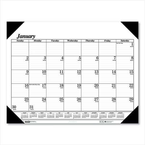 Image of House Of Doolittle™ Recycled One-Color Refillable Monthly Desk Pad Calendar, 22 X 17, White Sheets, Black Binding/Corners,12-Month(Jan-Dec): 2024