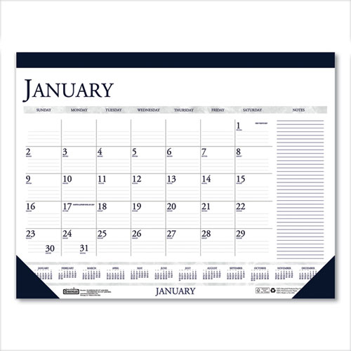 Recycled Two-Color Monthly Desk Pad Calendar with Notes Section, 18.5 x 13, Blue Binding/Corners, 12-Month (Jan-Dec): 2023