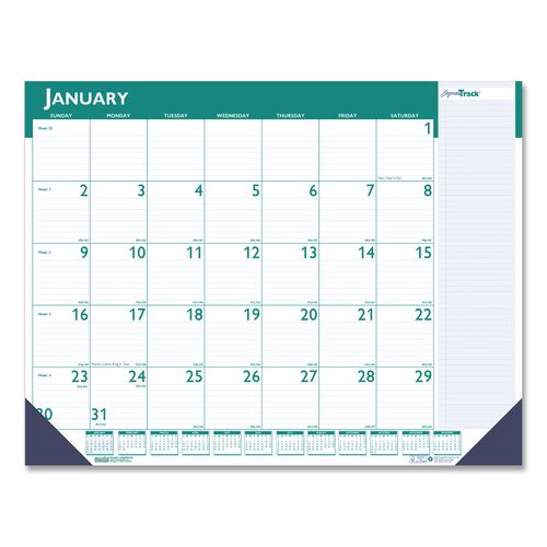 Express Track Monthly Desk Pad Calendar 22 X 17 White Teal Sheets 