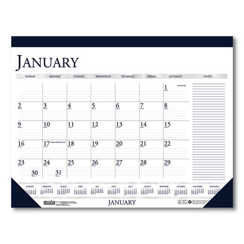 Image of Recycled Two-Color Monthly Desk Pad Calendar with Notes Section, 22 x 17, Blue Binding/Corners, 12-Month (Jan-Dec): 2023