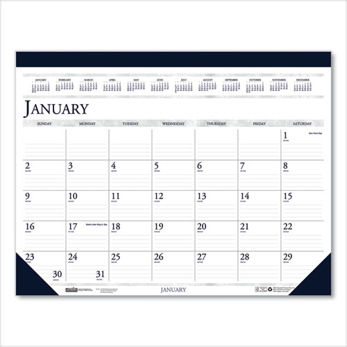 Recycled Two-Color Perforated Monthly Desk Pad Calendar, 18.5 x 13, Blue Binding/Corners, 12-Month (Jan-Dec): 2023