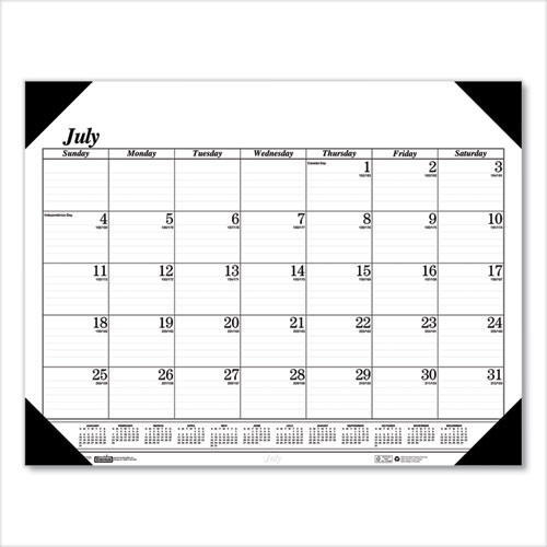 Recycled Economy Academic Desk Pad Calendar, 22 x 17, White/Black Sheets, Black Binding/Corners,14-Month(July-Aug): 2023-2024