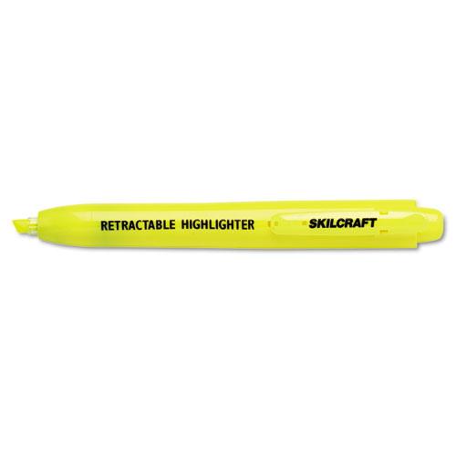 7520015548210 SKILCRAFT Retractable Highlighter, Yellow Ink, Chisel Tip, Yellow Barrel, Dozen