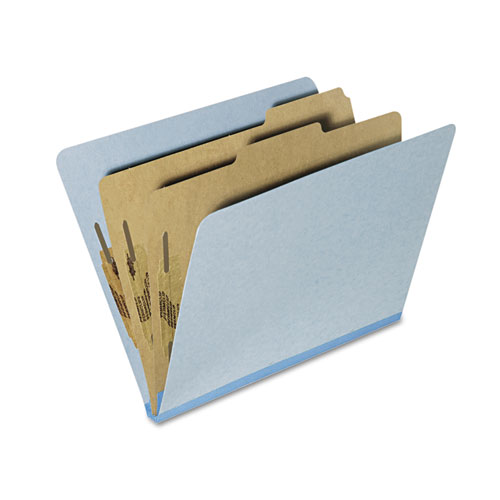 7530015567915 SKILCRAFT Pressboard Top Tab Classification Folder, 2 Dividers, 6 Fasteners, Letter Size, Light Blue, 10/Box