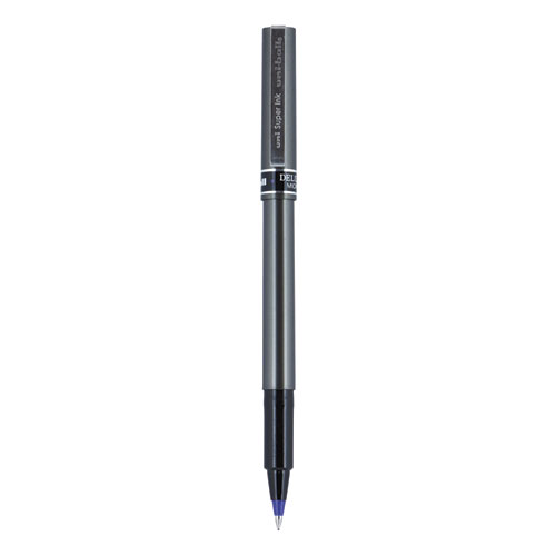 uni-ball® Deluxe Roller Ball Pen, Stick, Micro 0.5 mm, Blue Ink, Metallic Gray Barrel, Dozen