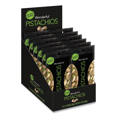 Image of Wonderful Pistachios, Roasted and Salted, 1 oz Pack, 12/Box