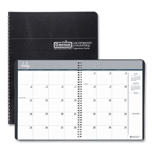 14-Month Recycled Ruled Monthly Planner, 11 x 8.5, Black Cover, 14-Month (July to Aug): 2021 to 2022