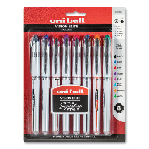 VISION ELITE Hybrid Gel Pen, Stick, Bold 0.8 mm, Assorted Ink and Barrel Colors, 8/Pack