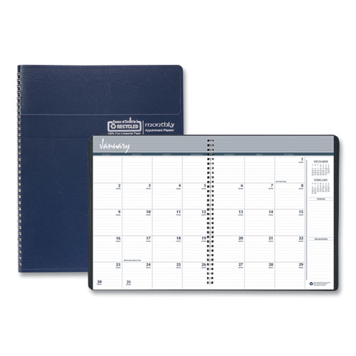 14-Month Recycled Ruled Monthly Planner, 11 x 8.5, Blue Cover, 14-Month (Dec to Jan): 2022 to 2024