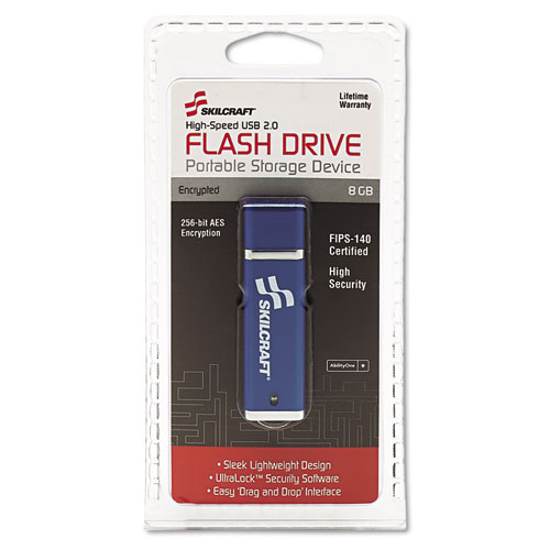 7045015584993, SKILCRAFT USB Flash Drive with 256-Bit AES Encryption, 8 GB, Blue