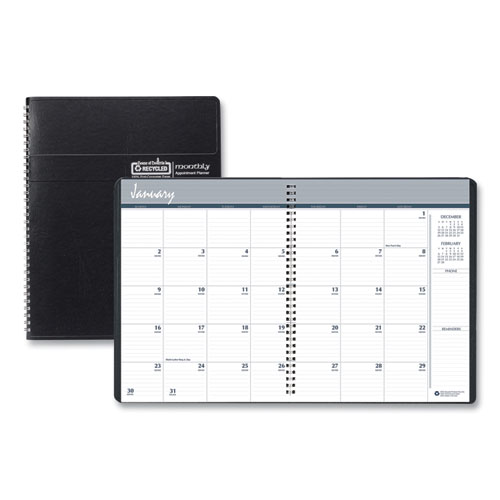 14-Month Recycled Ruled Monthly Planner, 11 x 8.5, Black Cover, 14-Month (Dec to Jan): 2022 to 2024