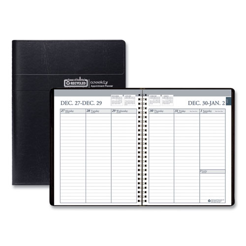 House of Doolittle™ Recycled Weekly Appointment Book, Ruled without Times, 8.75 x 6.88, Black, 2022