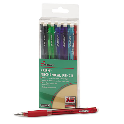 7520015654871 SKILCRAFT Prism Mechanical Pencil, 0.7 mm, Black Lead, Assorted Barrel Colors, Dozen