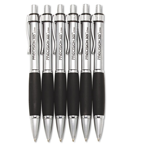 7520015654873 SKILCRAFT Precision 305 Metal Barrel Mechanical Pencil, 0.7 mm, Black Lead, Silver Barrel, 6/Pack